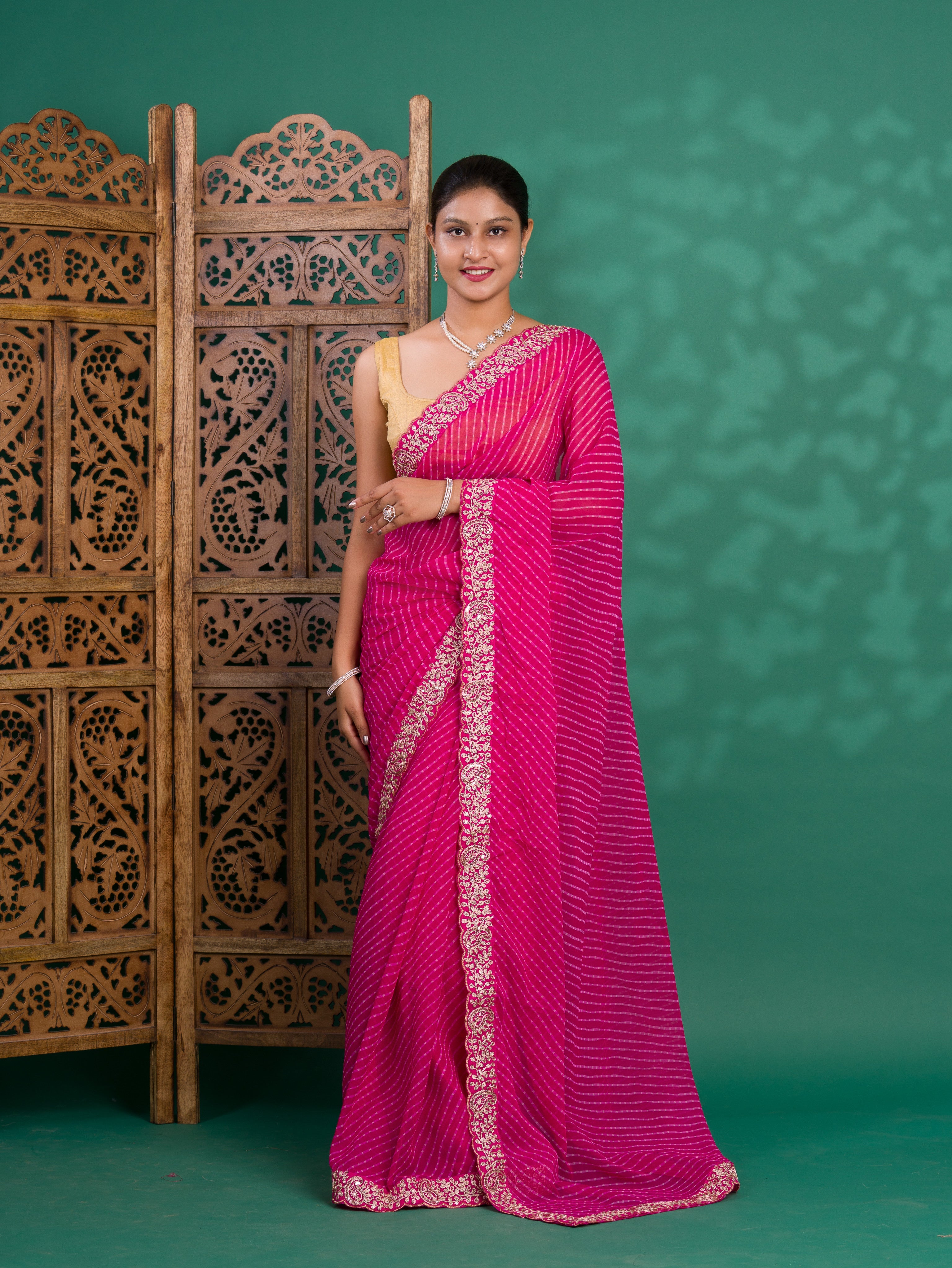By New Spiceal Chiffon Leheriya Style With Embroidery Border Work Saree