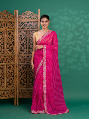 By New Spiceal Chiffon Leheriya Style With Embroidery Border Work Saree
