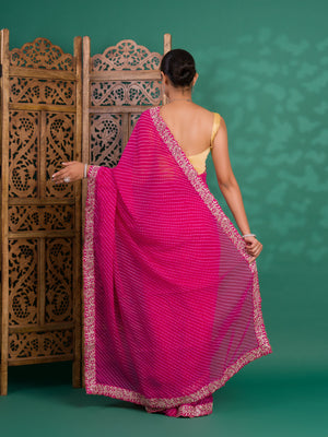 By New Spiceal Chiffon Leheriya Style With Embroidery Border Work Saree