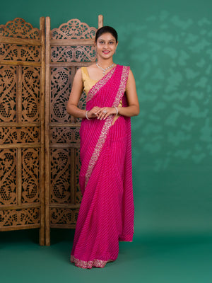 By New Spiceal Chiffon Leheriya Style With Embroidery Border Work Saree