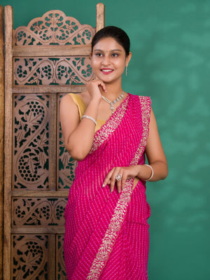By New Spiceal Chiffon Leheriya Style With Embroidery Border Work Saree