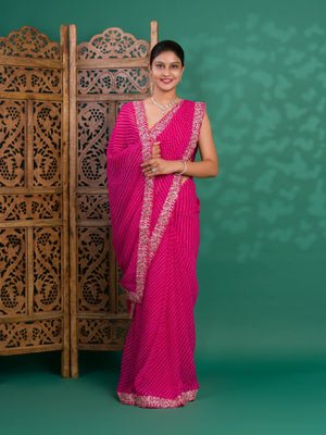By New Spiceal Chiffon Leheriya Style With Embroidery Border Work Saree