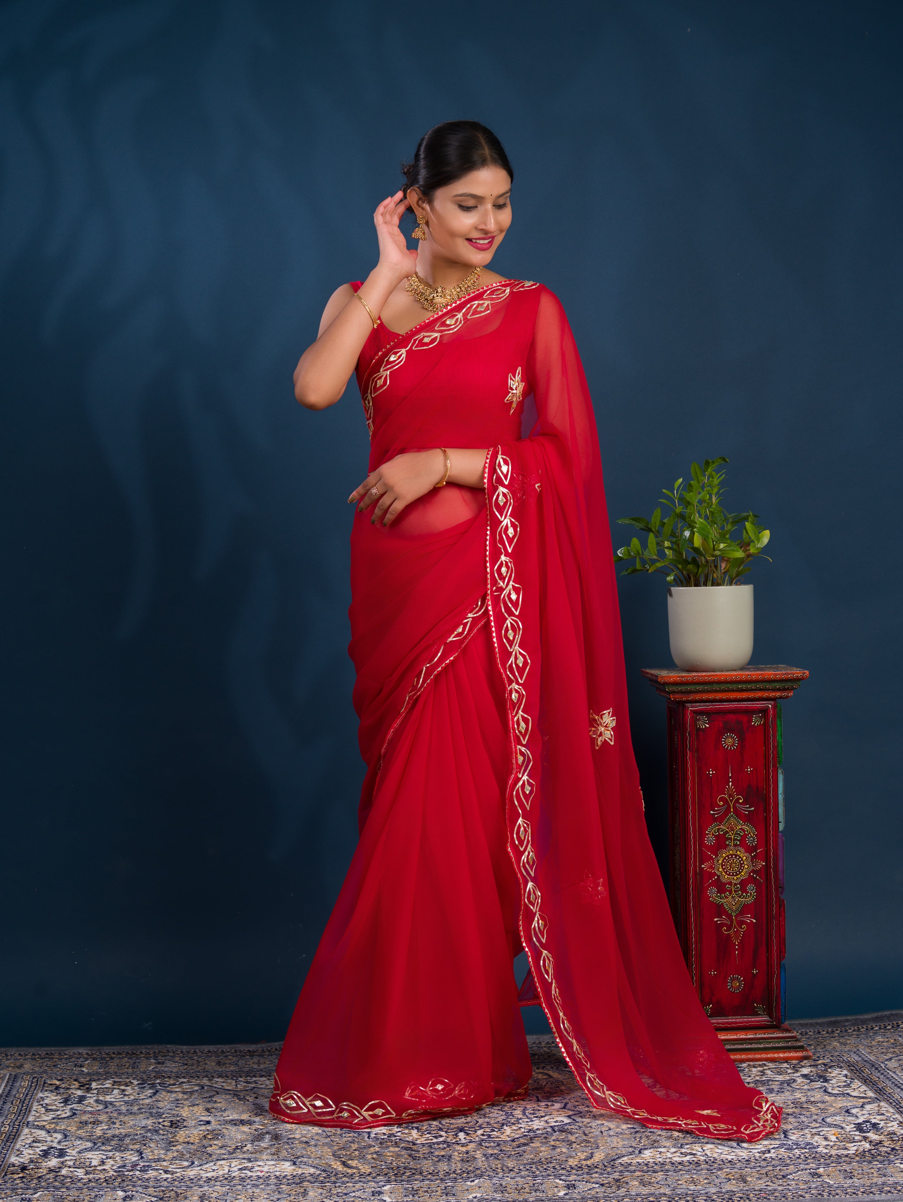 Tanmira New Latest Chiffon Bollywood Style Gotapatti Work Saree MHS