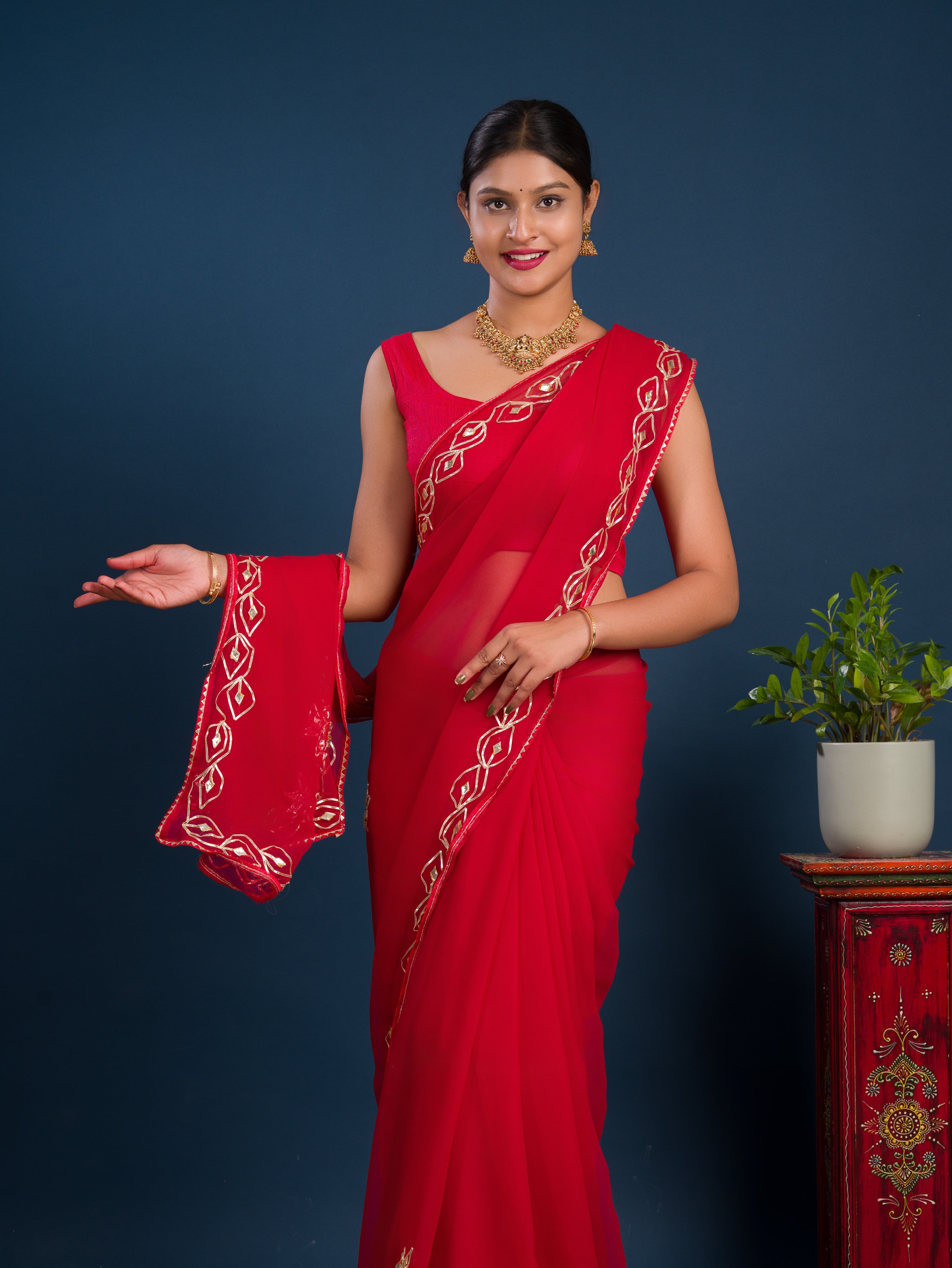 Tanmira New Latest Chiffon Bollywood Style Gotapatti Work Saree MHS