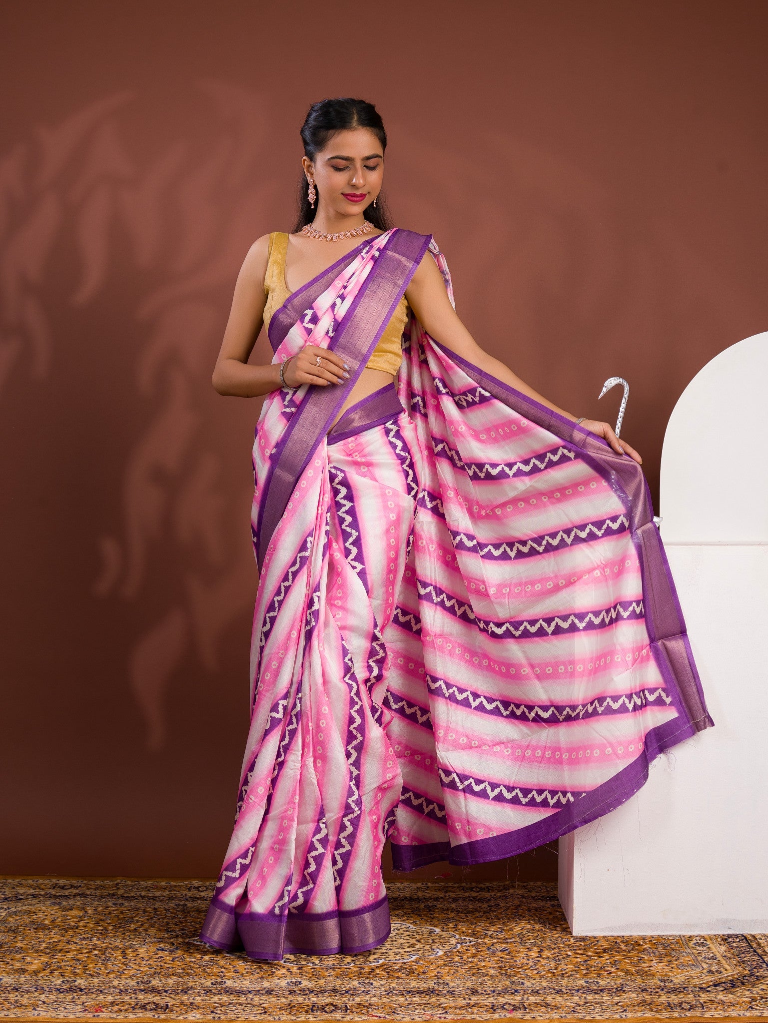 Tanmira New Cotton silk Printed Style With Zari Border Saree GAN