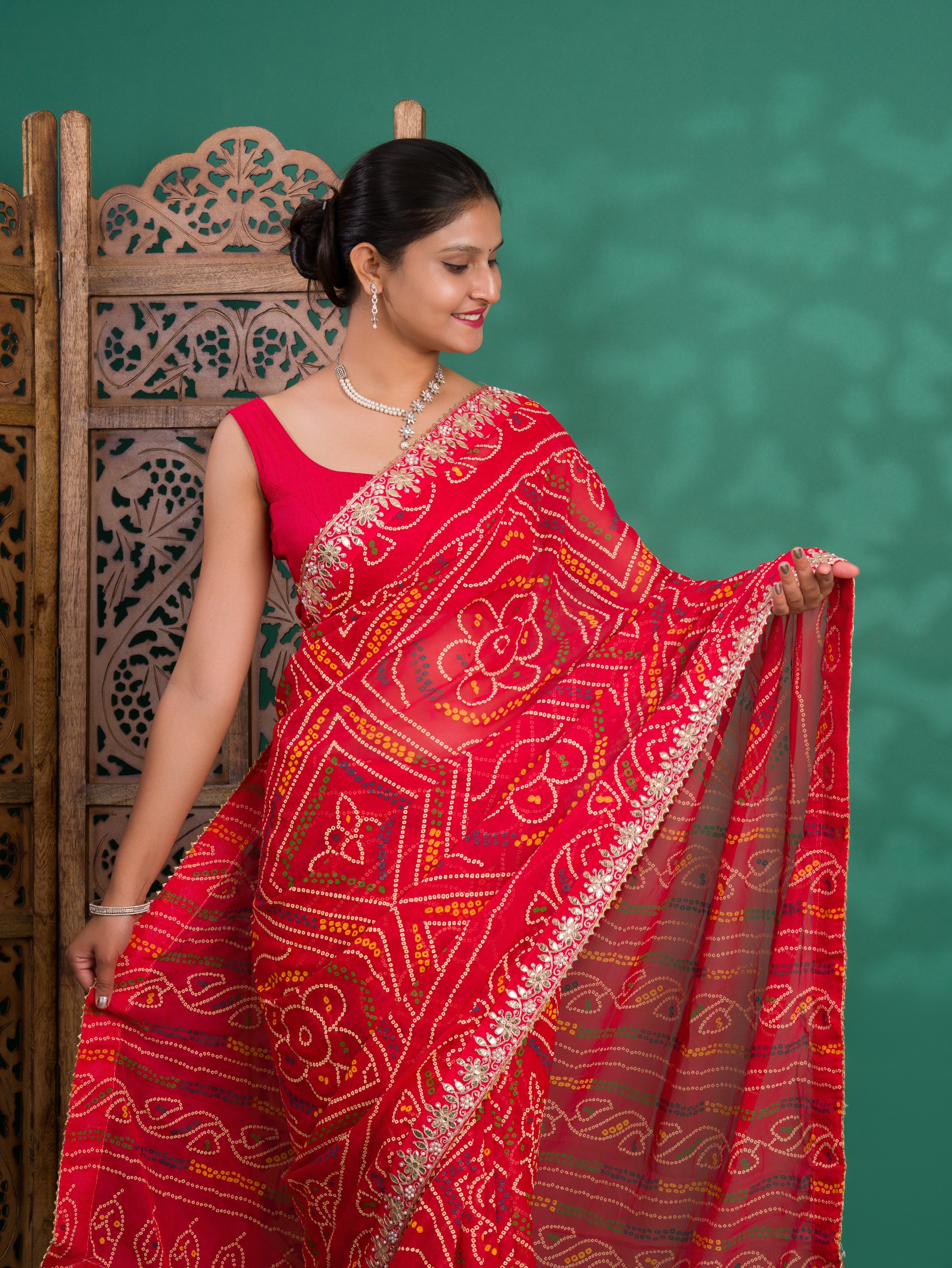 Tanmira New Beautiful Georgette Traditional Style Gotapatti Work Saree PAD