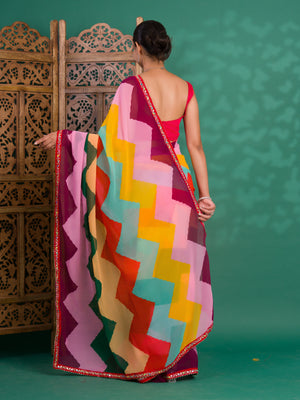 By New Special Zik Zag Chiffon Embroidery Work Saree