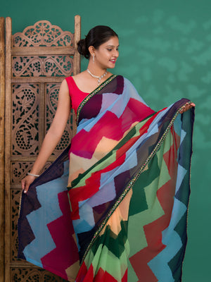 By New Special Zik Zag Chiffon Embroidery Work Saree