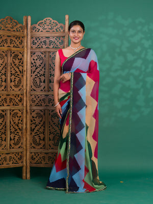 By New Special Zik Zag Chiffon Embroidery Work Saree