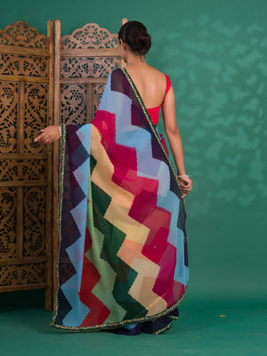 By New Special Zik Zag Chiffon Embroidery Work Saree