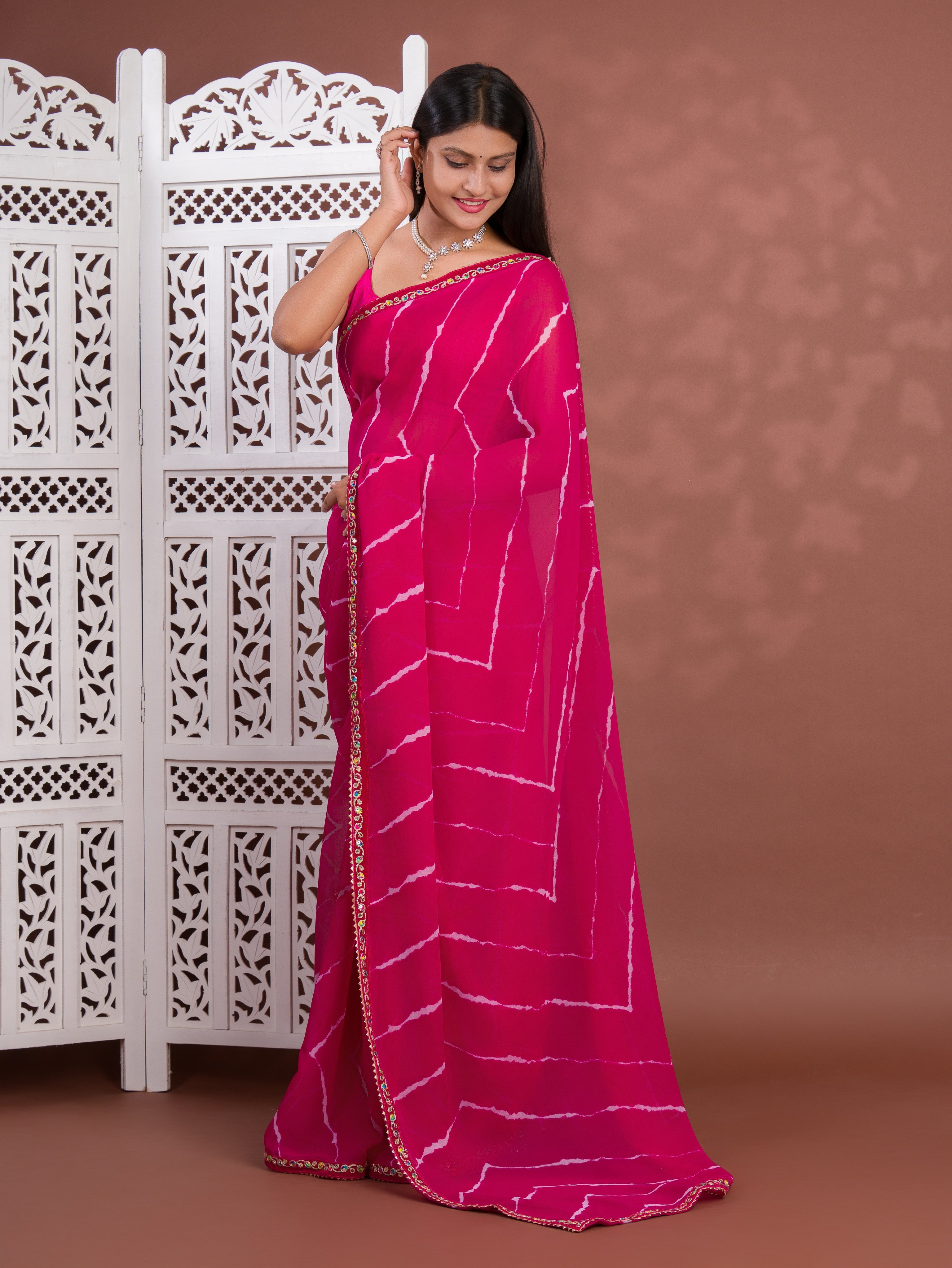 Tanmira Latest Chiffon Leheriya Style Saree with Embroidery Work STL