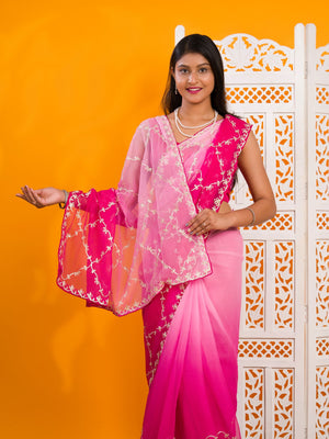 By New Beaytiful Chiffon Bollywood Style With Gotapatti Work Saree