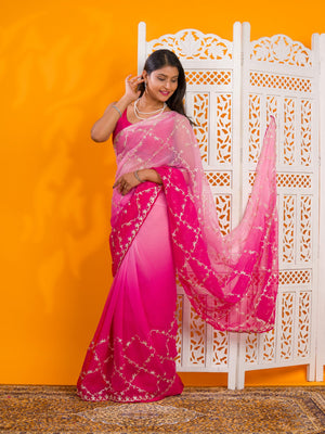 By New Beaytiful Chiffon Bollywood Style With Gotapatti Work Saree