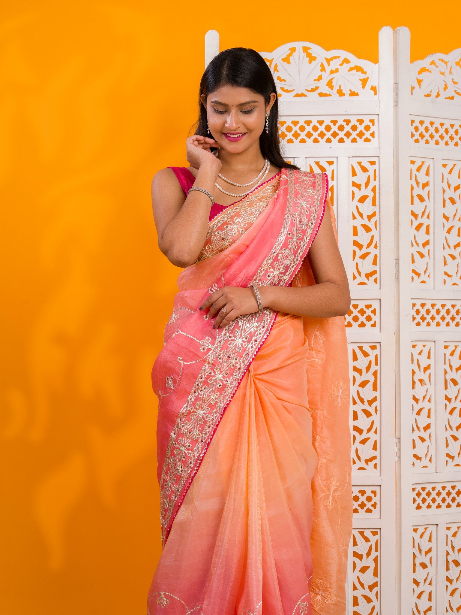 By New Latest Tissue Bollywood Style With Gotapatti Work Saree