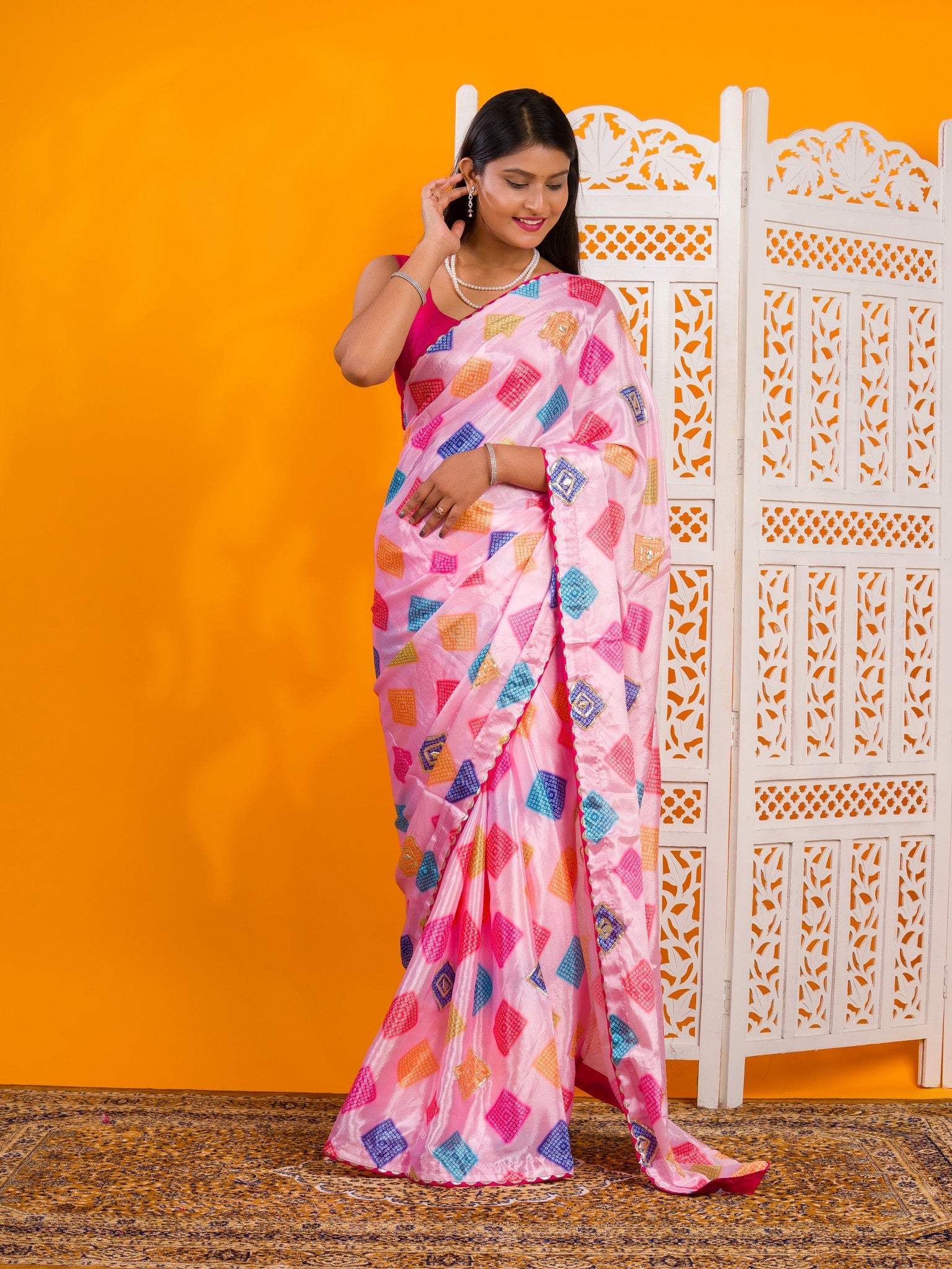Bollywood style Bandhani Gotapatti Work Saree under 2000