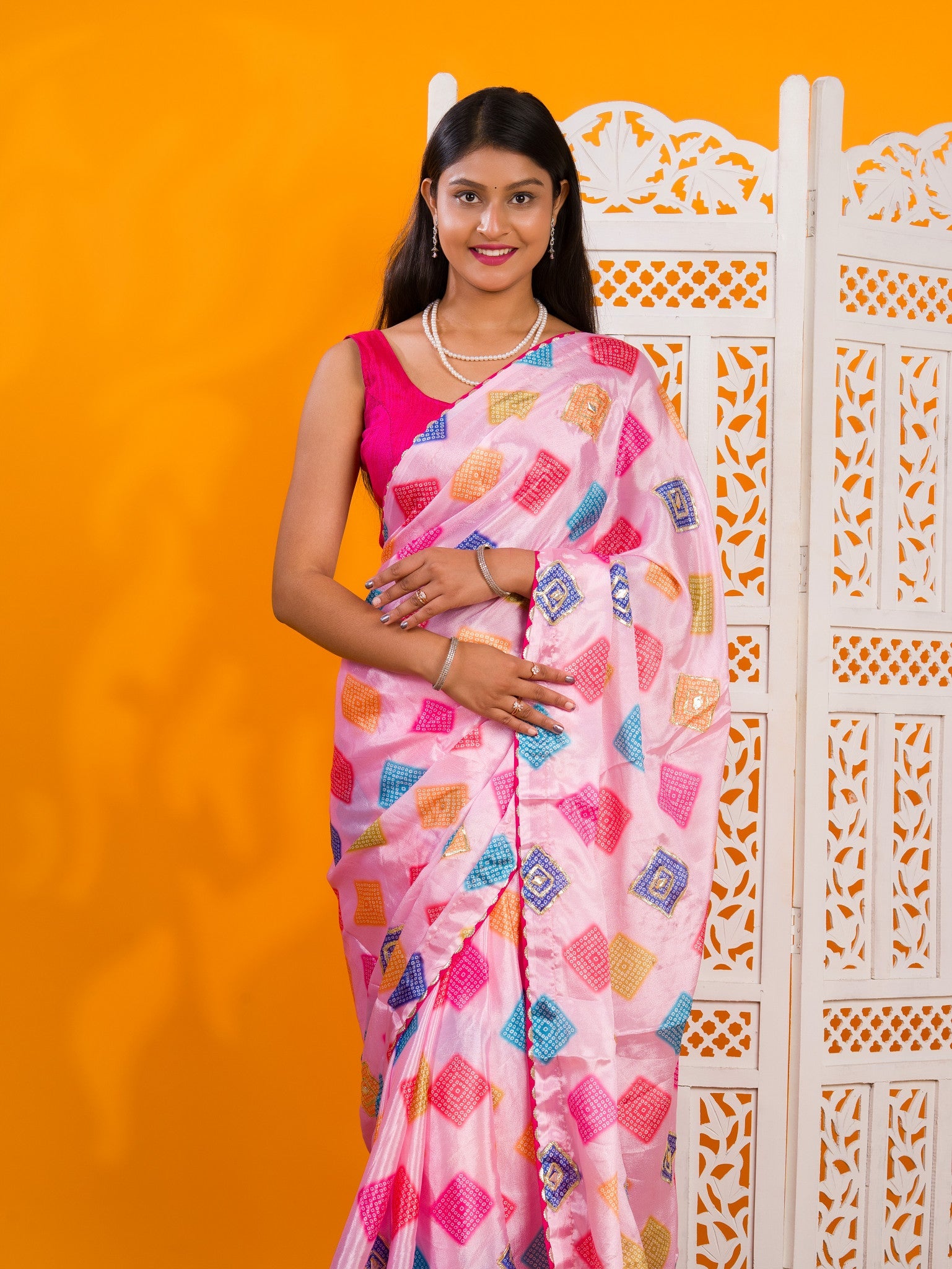 Bollywood style Bandhani Gotapatti Work Saree under 2000