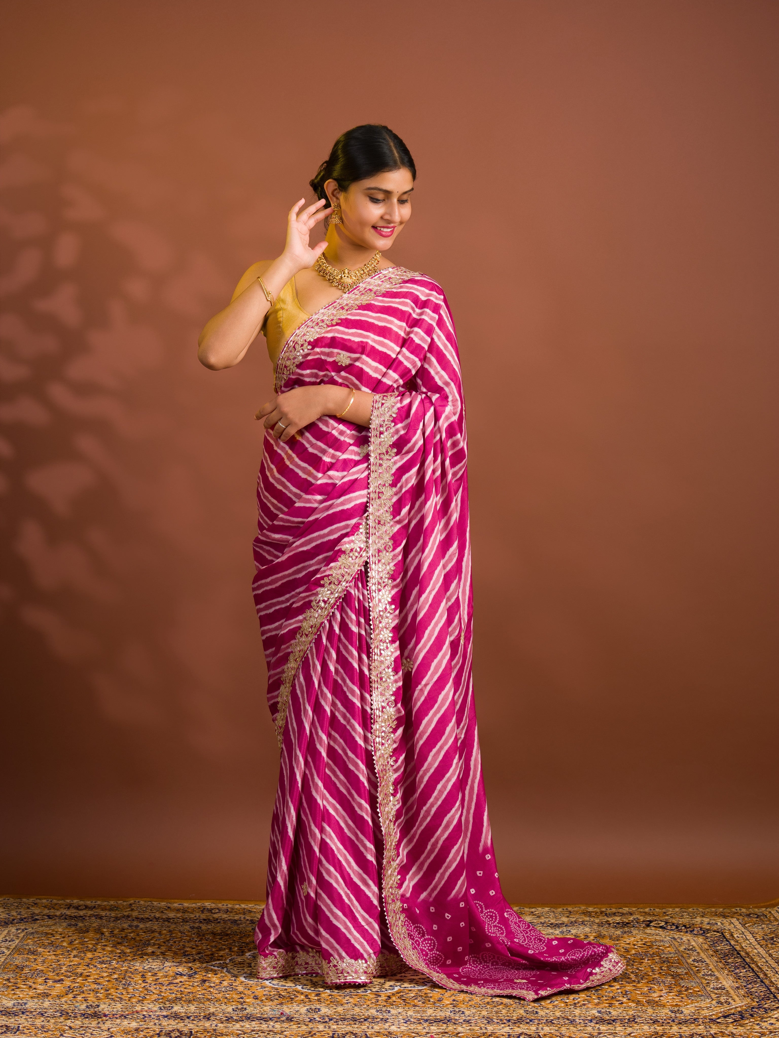 By Leheriya Saree With Gotapatti Work