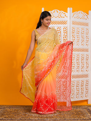 By New Beaytiful Chiffon Bollywood Style With Gotapatti Work Saree