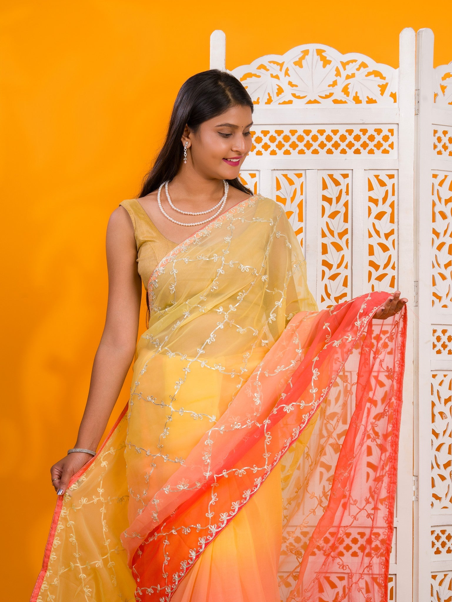 By New Beaytiful Chiffon Bollywood Style With Gotapatti Work Saree