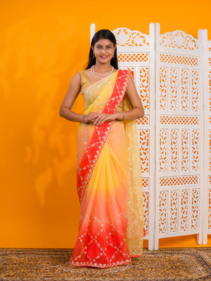 By New Beaytiful Chiffon Bollywood Style With Gotapatti Work Saree