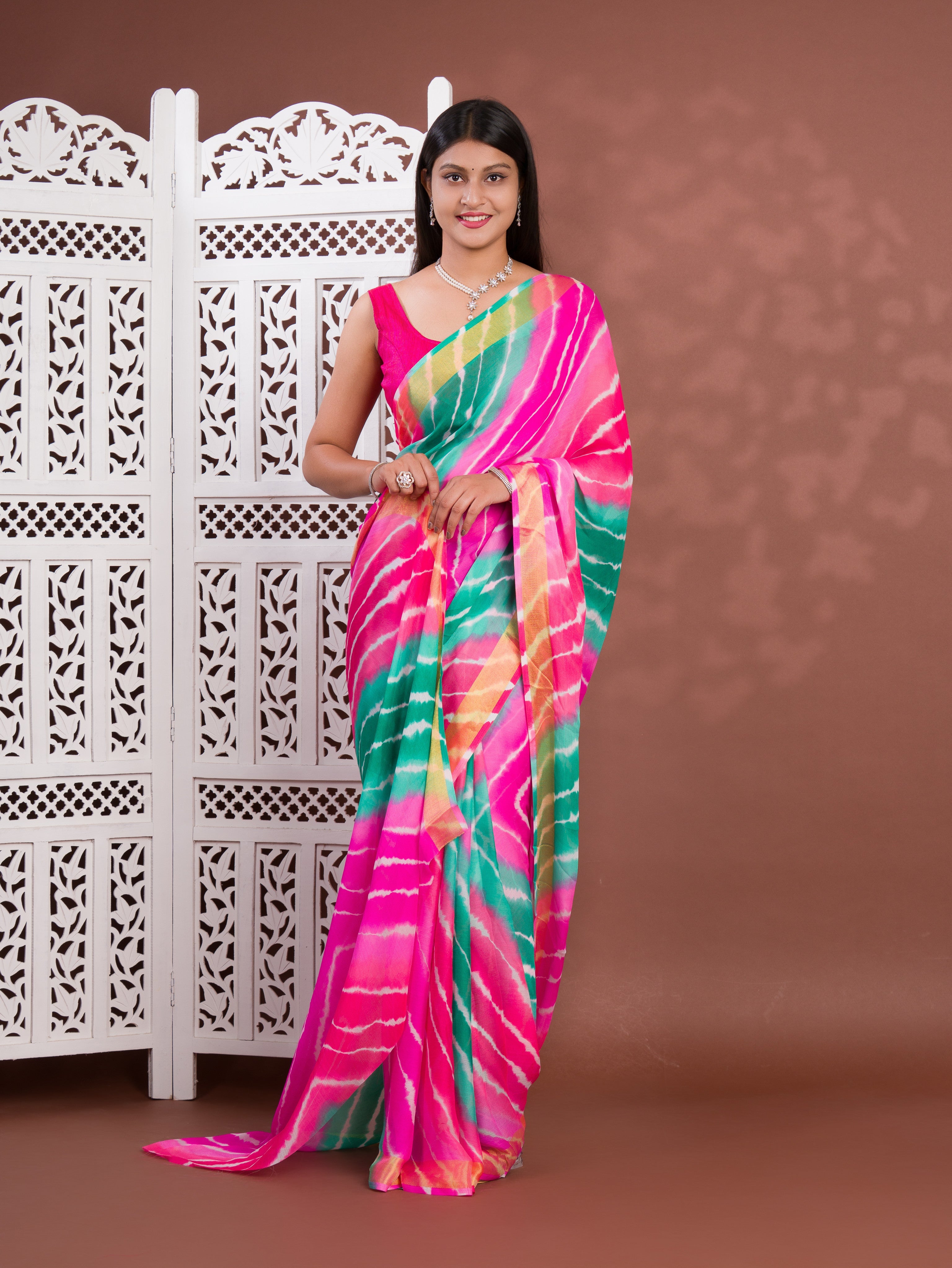 Tanmira Latest New Mos Chiffon Leheriya Style Saree STL