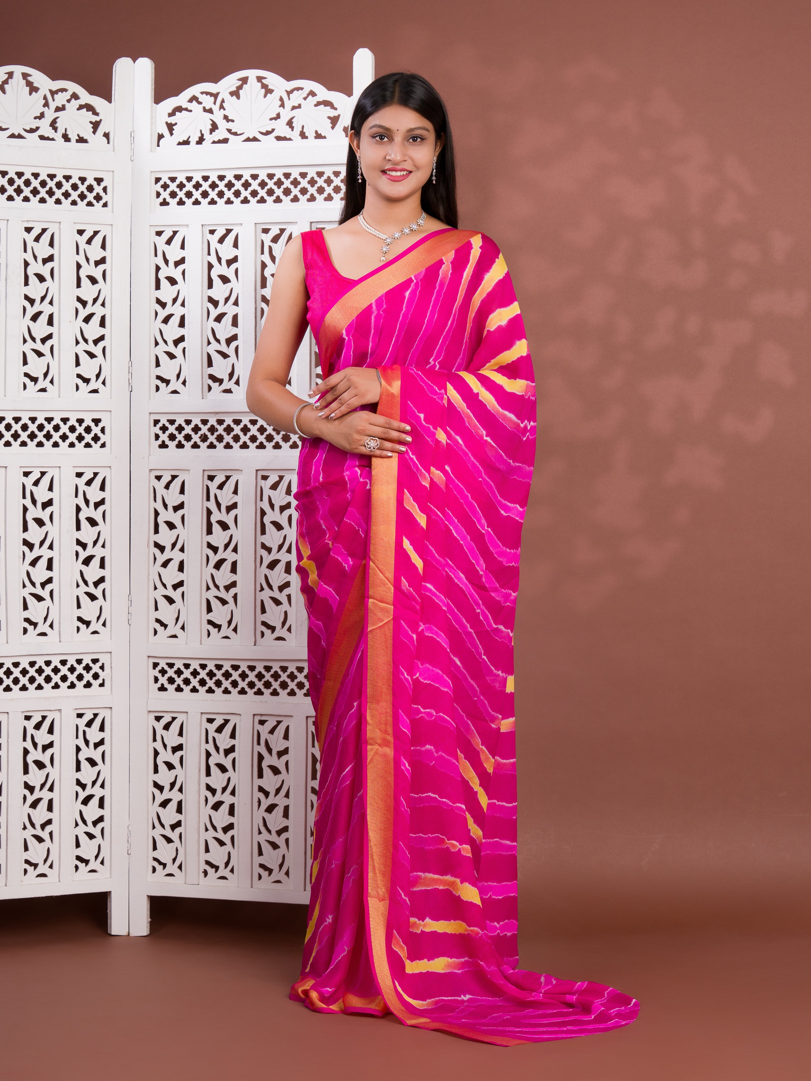 Tanmira Latest New Mos Chiffon Leheriya Style Saree STL