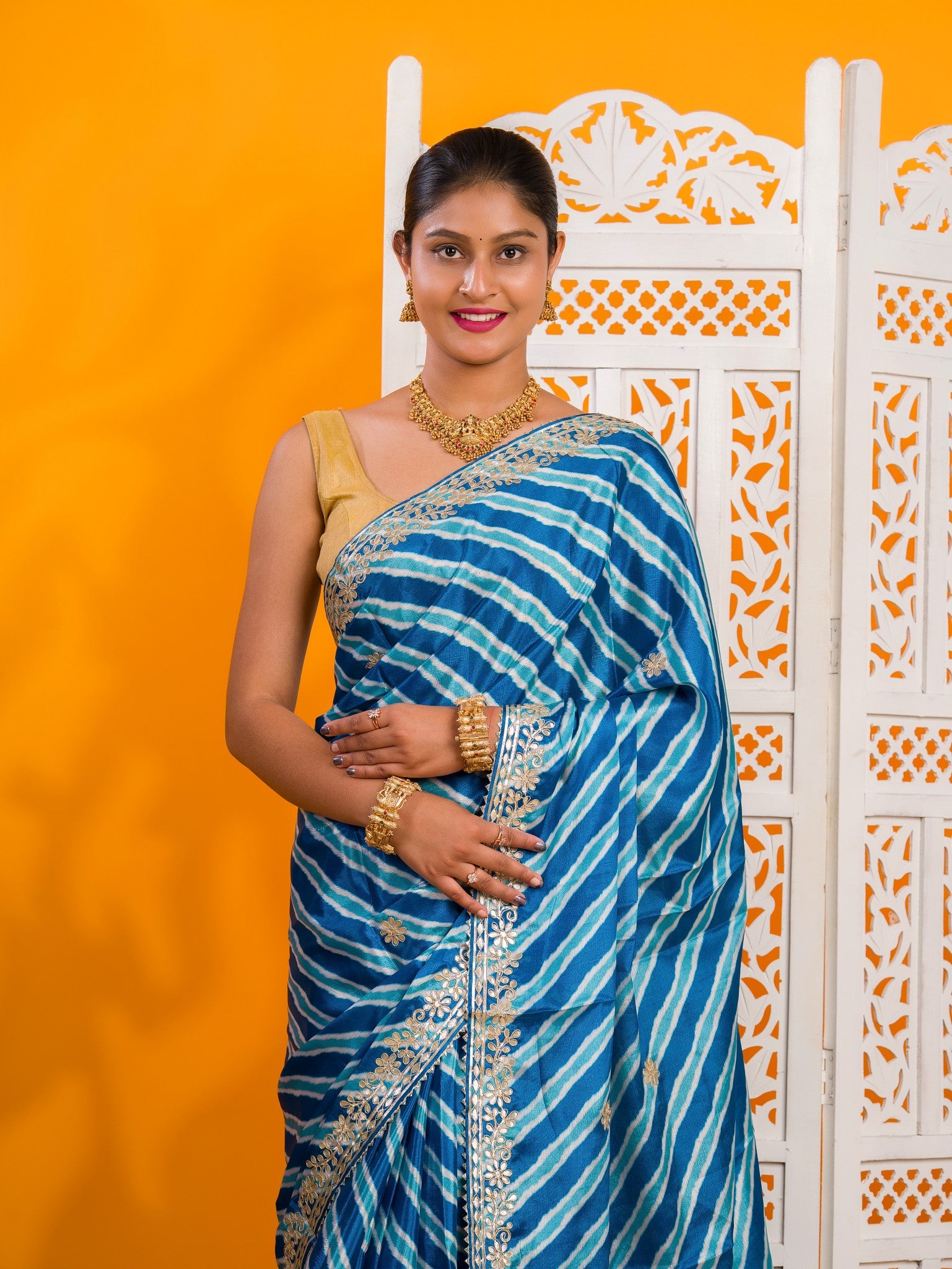 By Leheriya Saree With Gotapatti Work