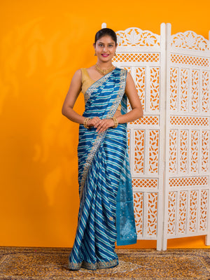 By Leheriya Saree With Gotapatti Work