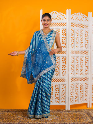By Leheriya Saree With Gotapatti Work