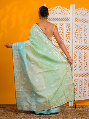 By New Latest Tissue Bollywood Style With Gotapatti Work Saree