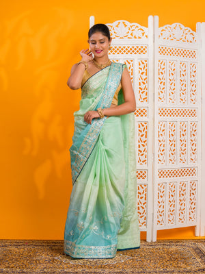 By New Latest Tissue Bollywood Style With Gotapatti Work Saree