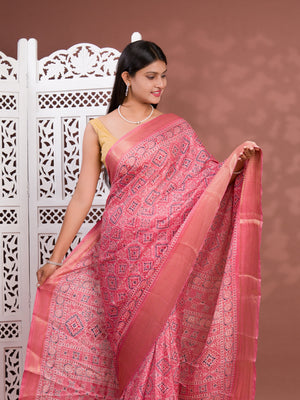 Cotton silk Ajrakh style Saree under 1000