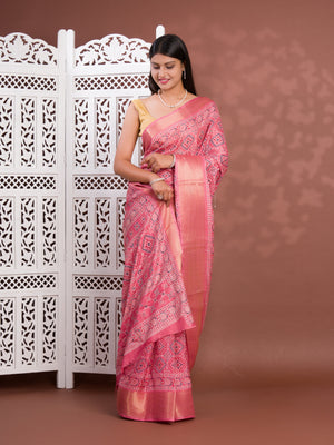 Cotton silk Ajrakh style Saree under 1000