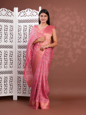 Cotton silk Ajrakh style Saree under 1000