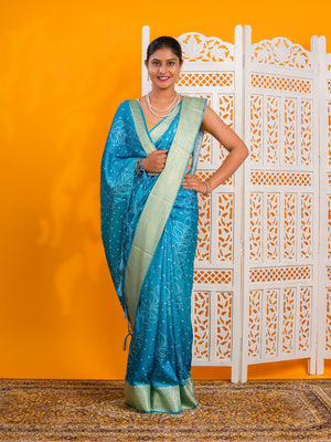 Silk Bandhani Style With Zari border Saree under 1500