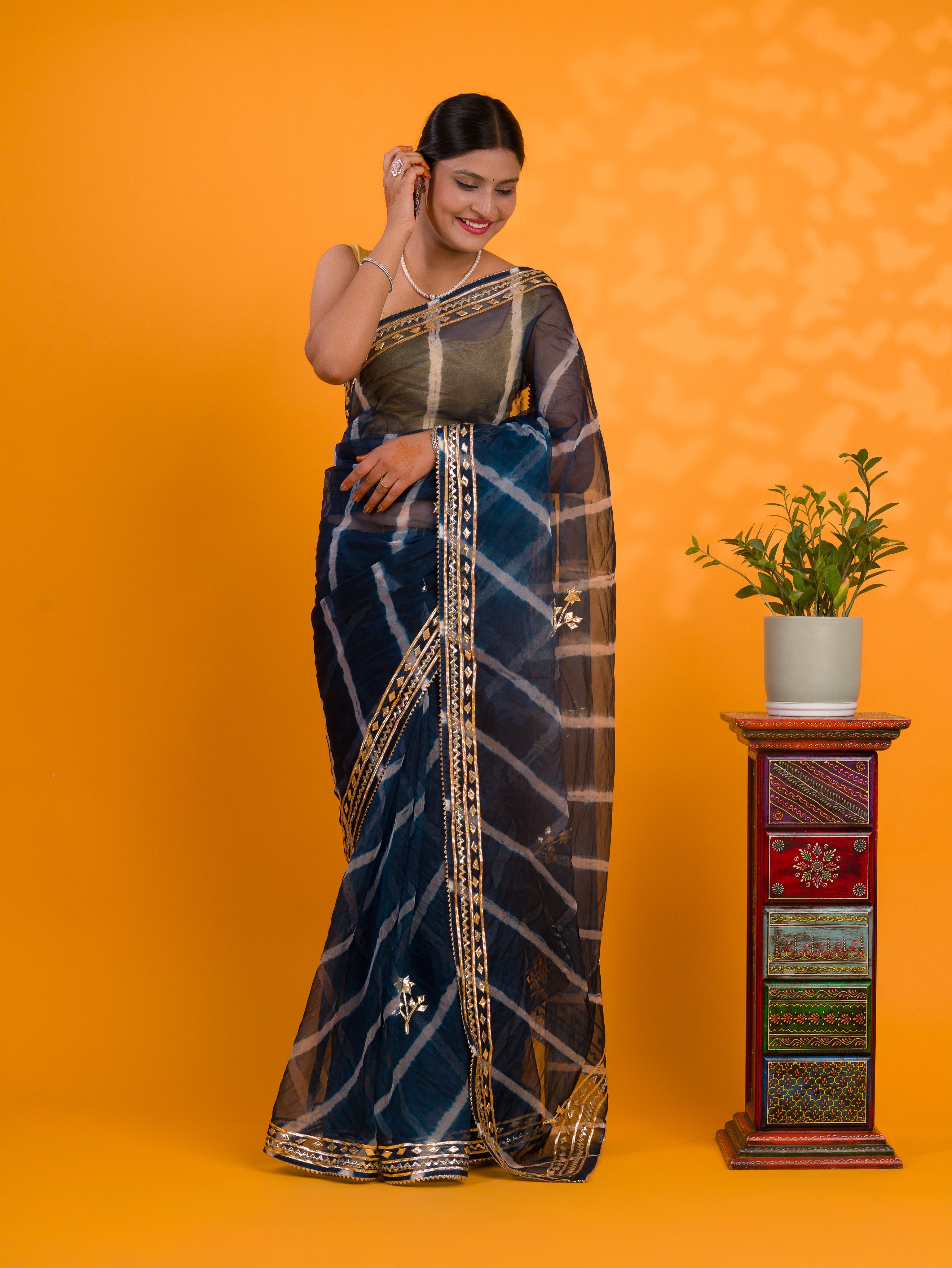Tanmira New Arrival Organza Leheriya Style With Gotapatti Work Saree MHS