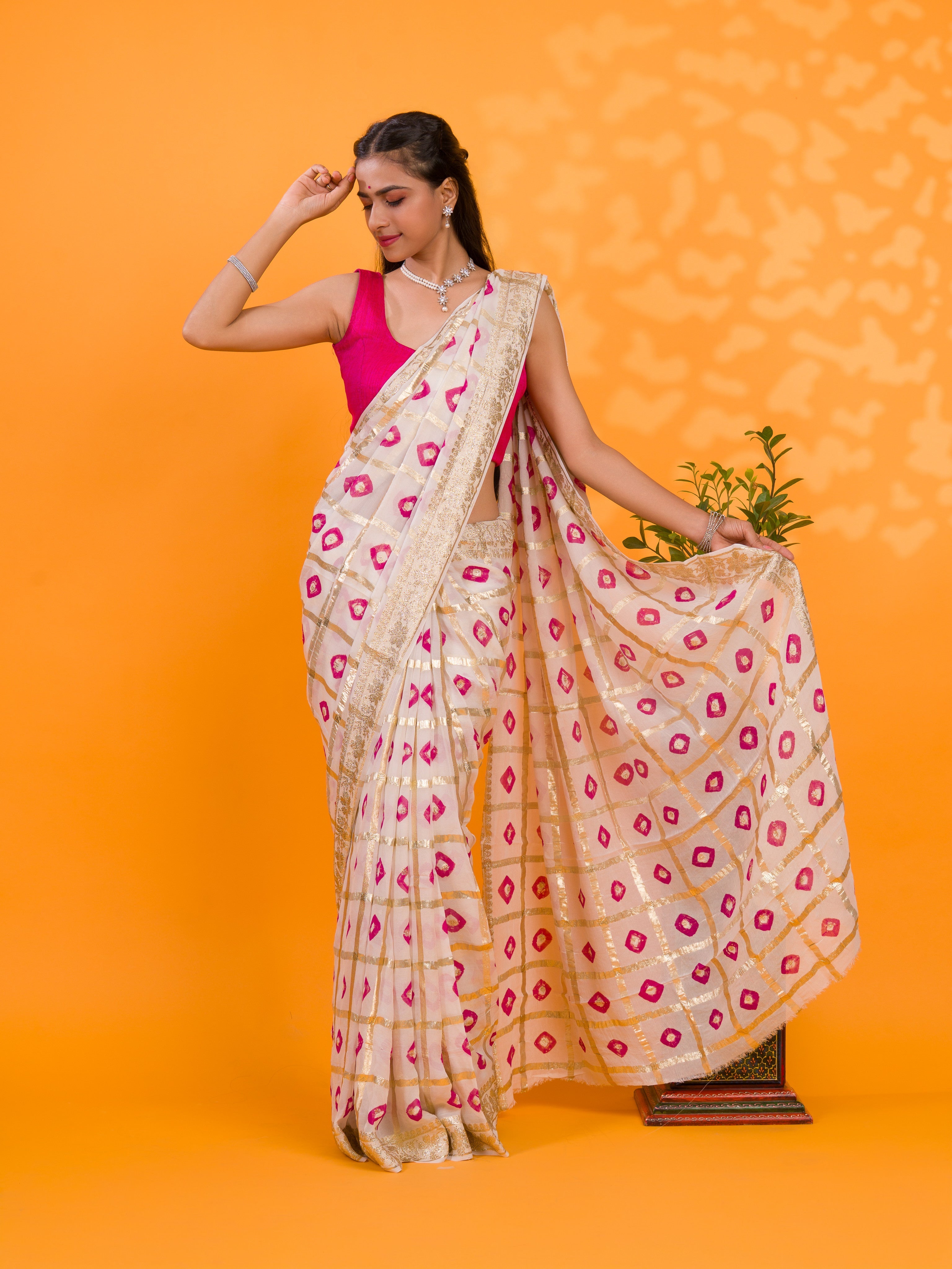 Tanmira Casual Wear Bandhani Saree With Zari Lines CHAND
