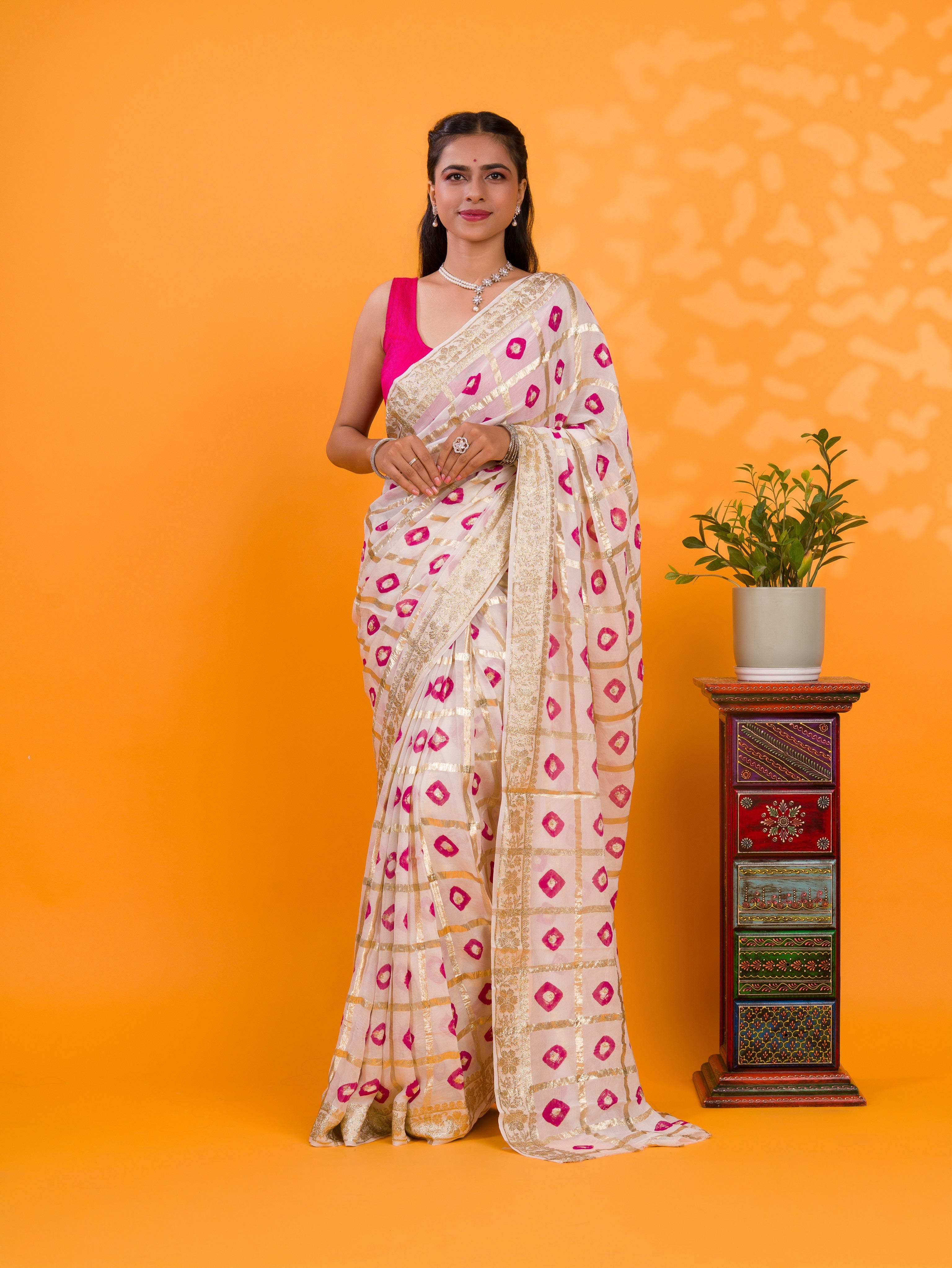 Tanmira Casual Wear Bandhani Saree With Zari Lines CHAND
