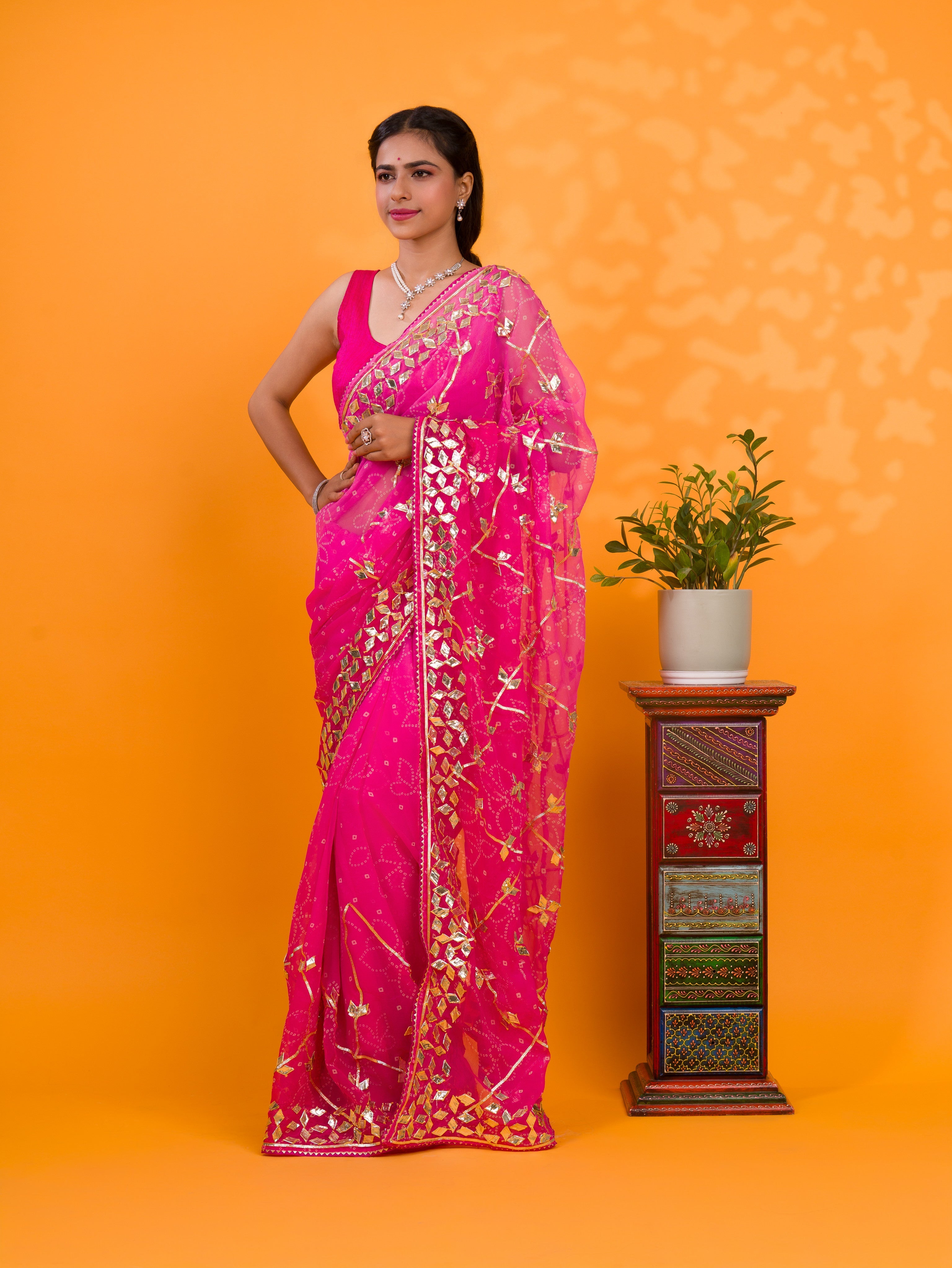 Tanmira New Arrival Chiffon Bandhani Style With Gotapatti Work Saree MHS