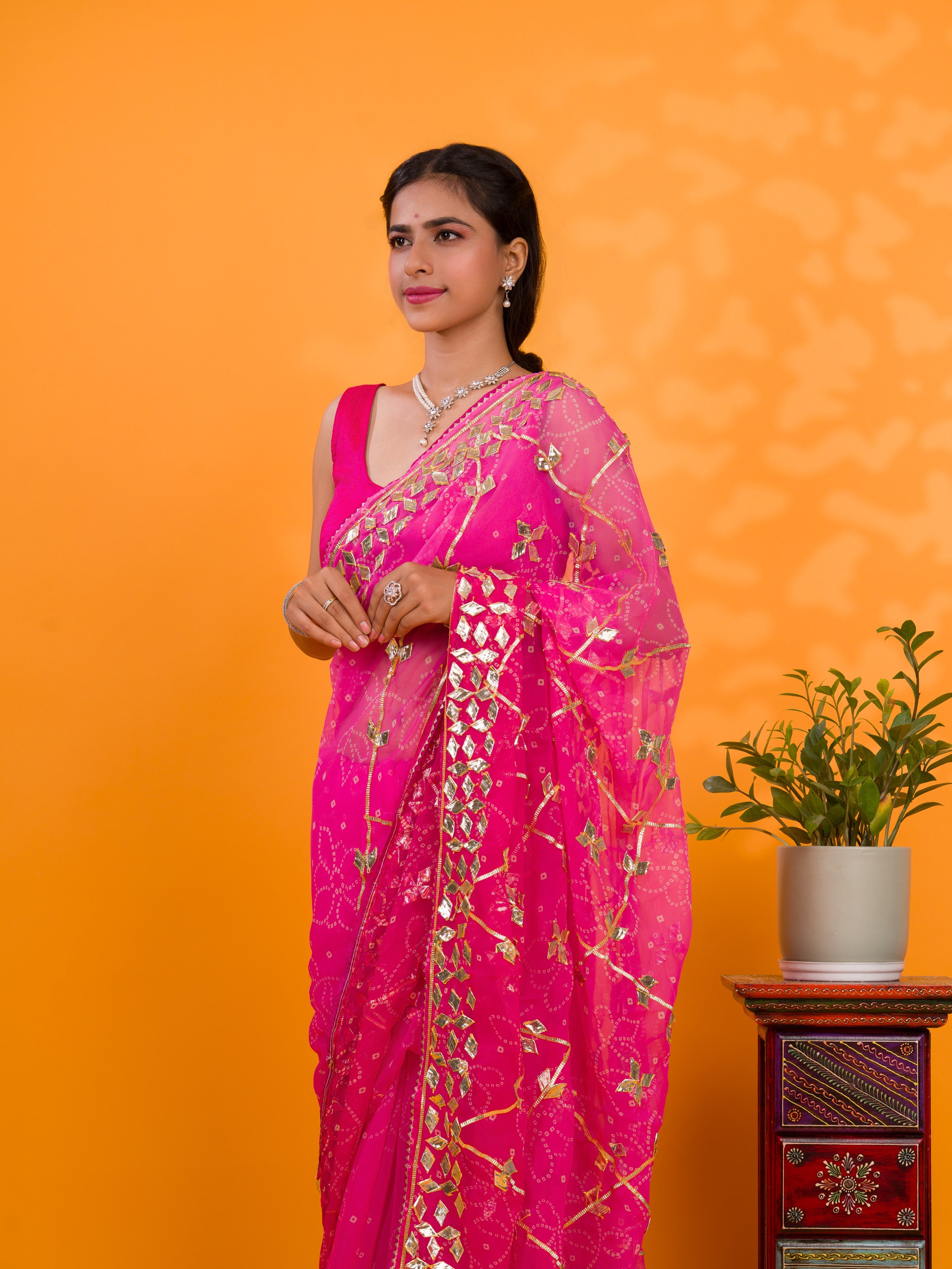 Tanmira New Arrival Chiffon Bandhani Style With Gotapatti Work Saree MHS