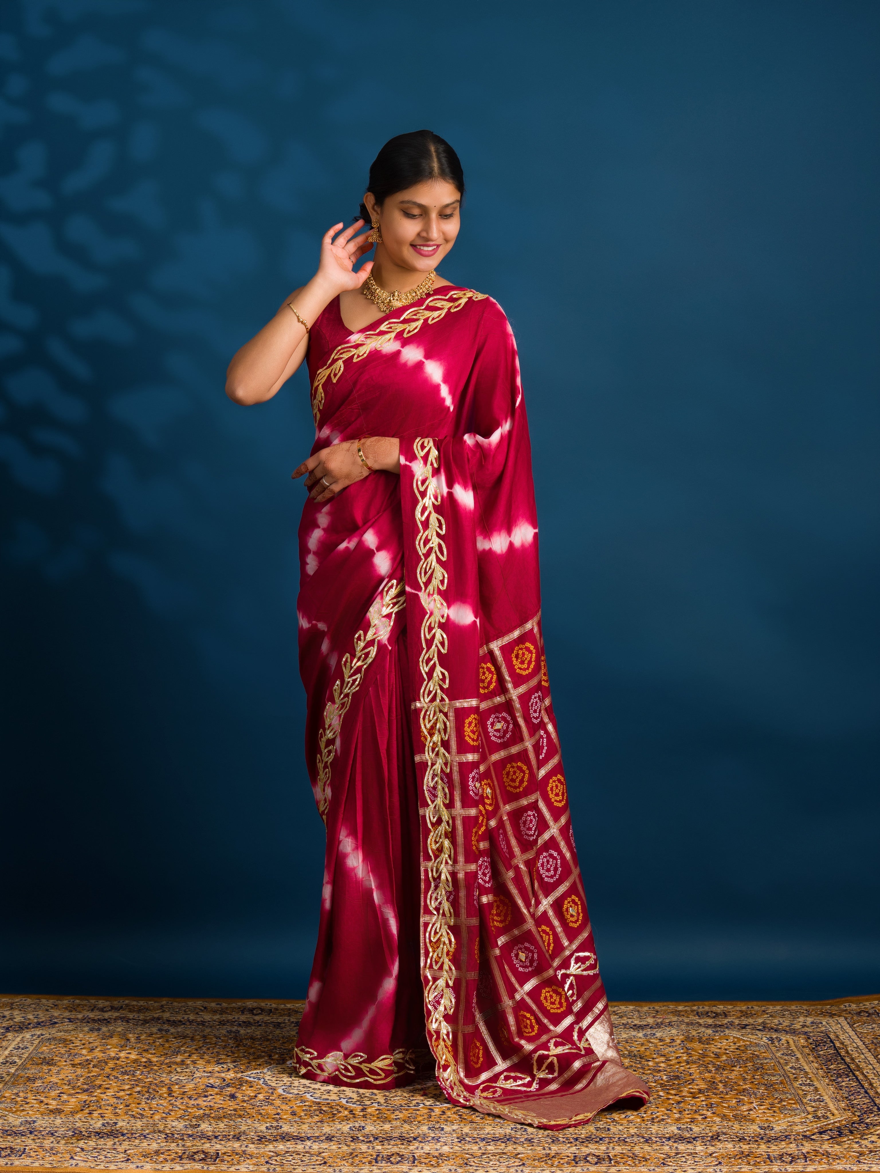 By Bandhani Saree with Gotapatti Work
