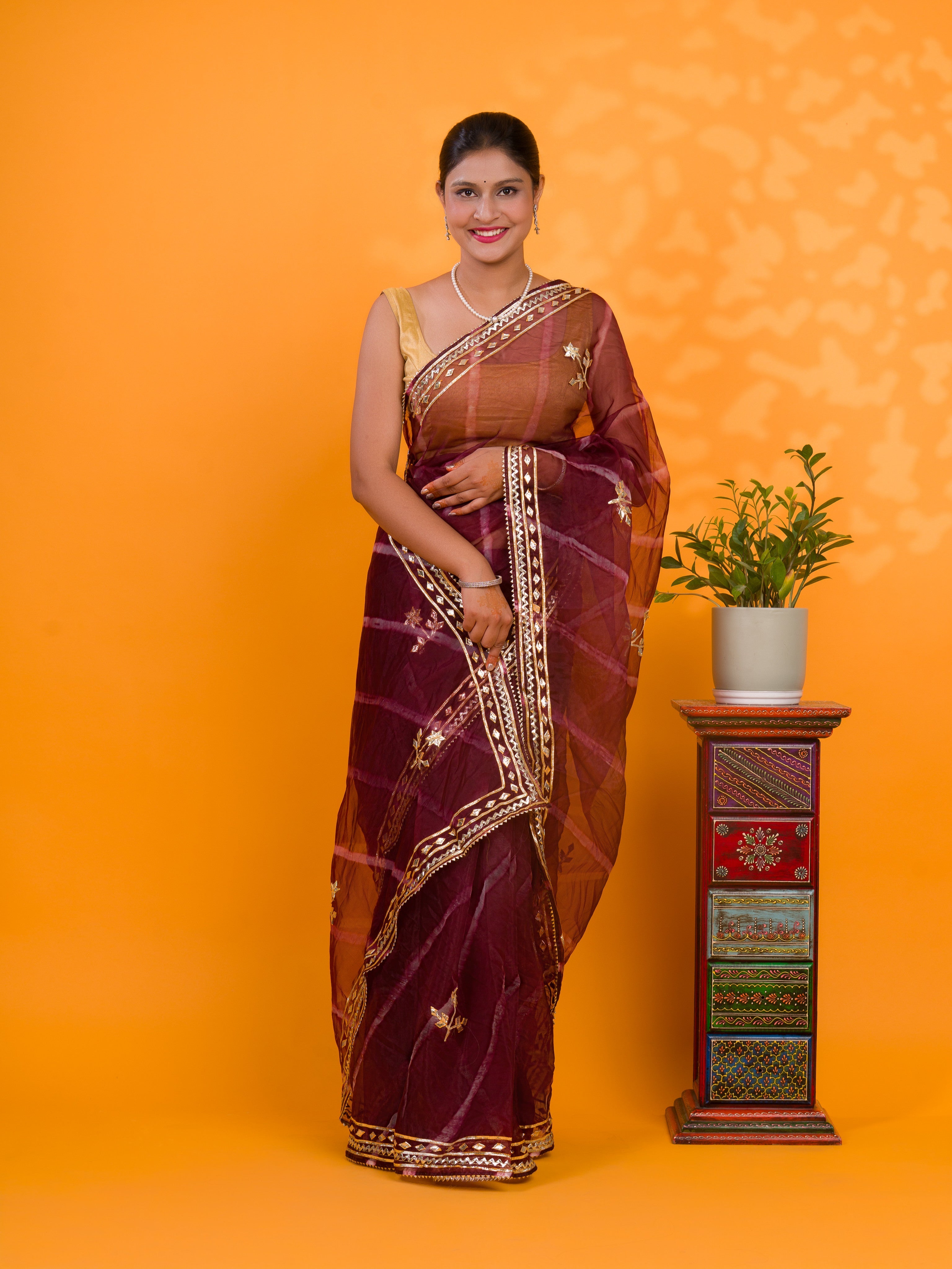 Tanmira New Launch Organza Leheriya Style With Gotapatti Work Saree MHS