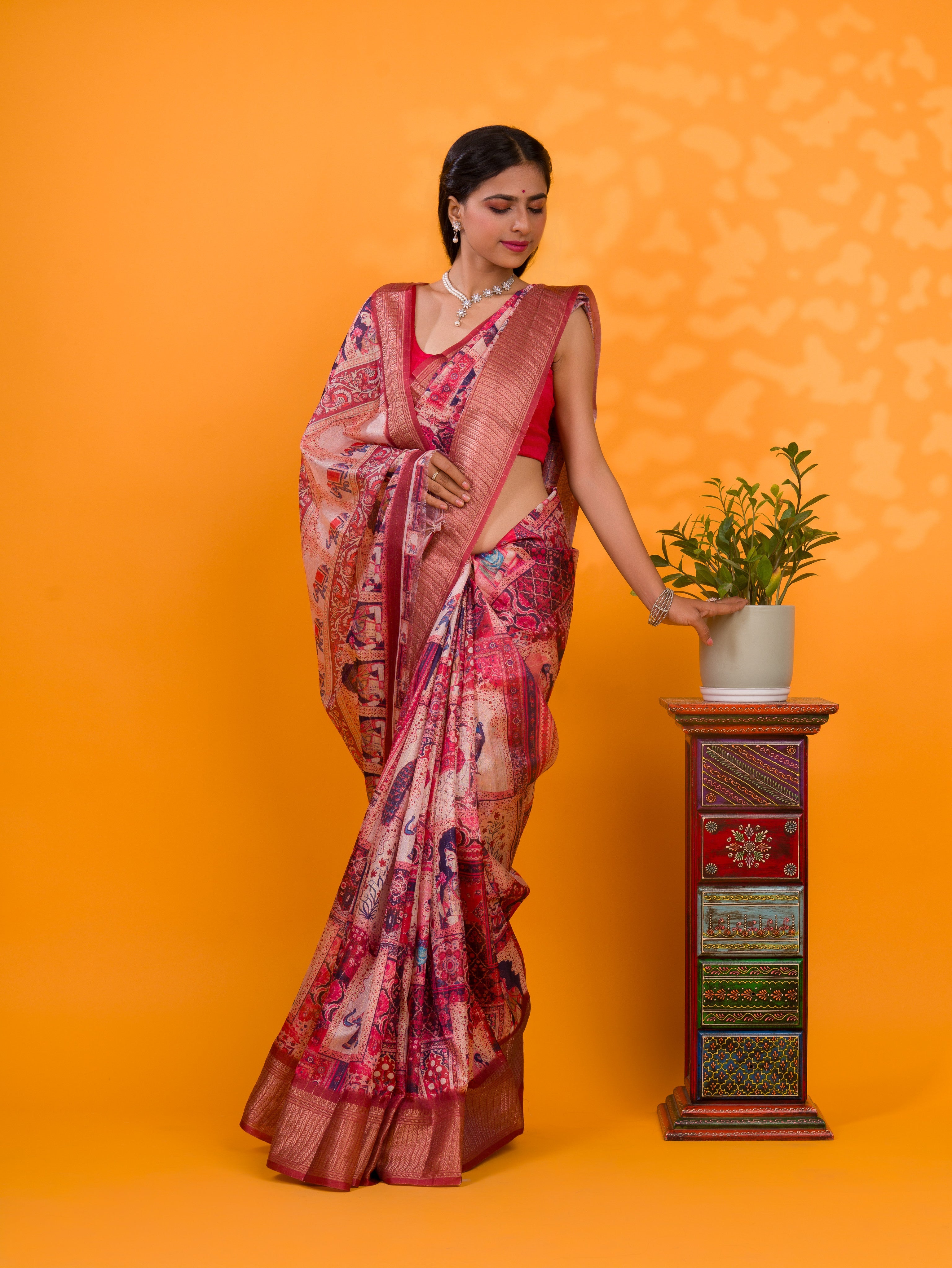 Tanmira Latest Cotton Silk Kalamkari Style Zari Weaving Saree STL