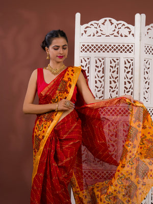 By Ghatchola Saree With Bikaneri bandhej Work