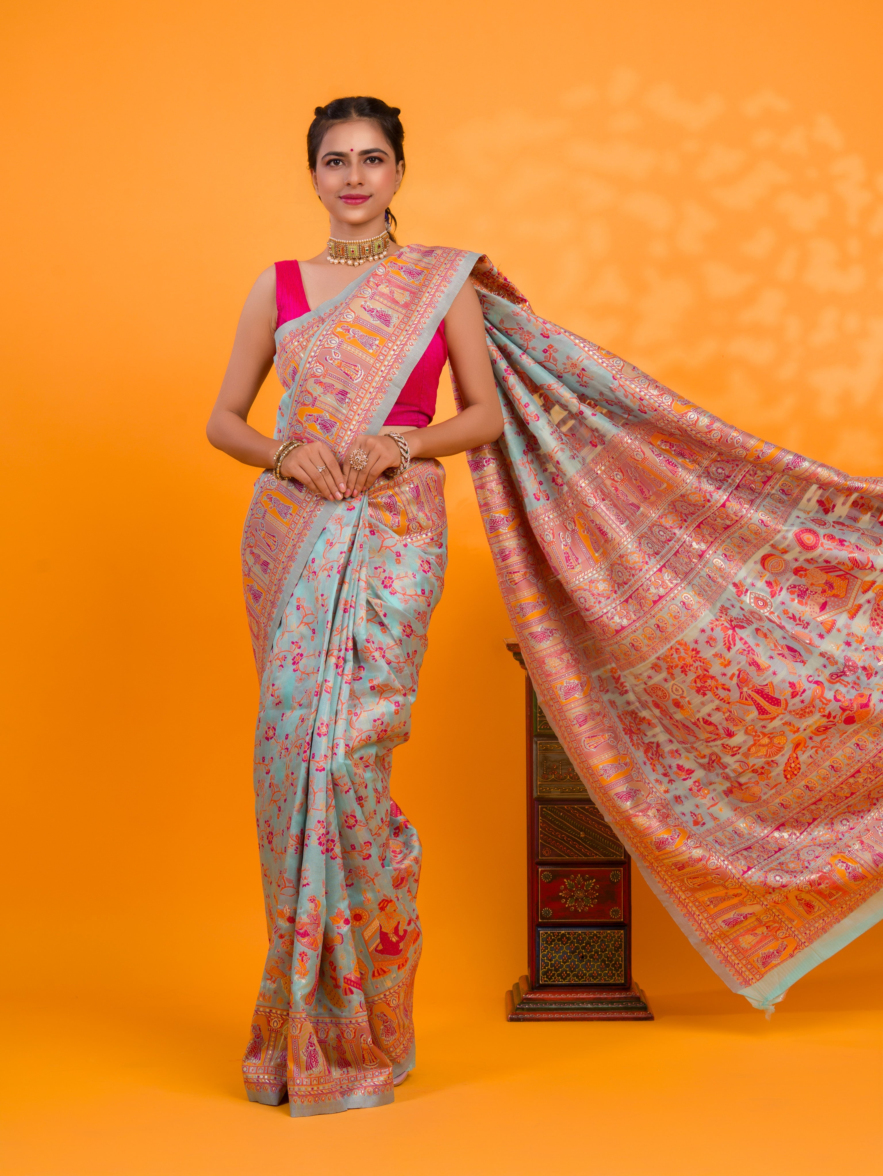 Tanmira New Beautiful Cotton Silk Kashmiri Style With Meenakari weaving work Saree SWA