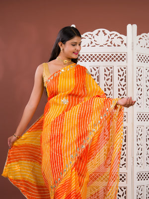 By Leheriya Style With Gotapatti Work Saree