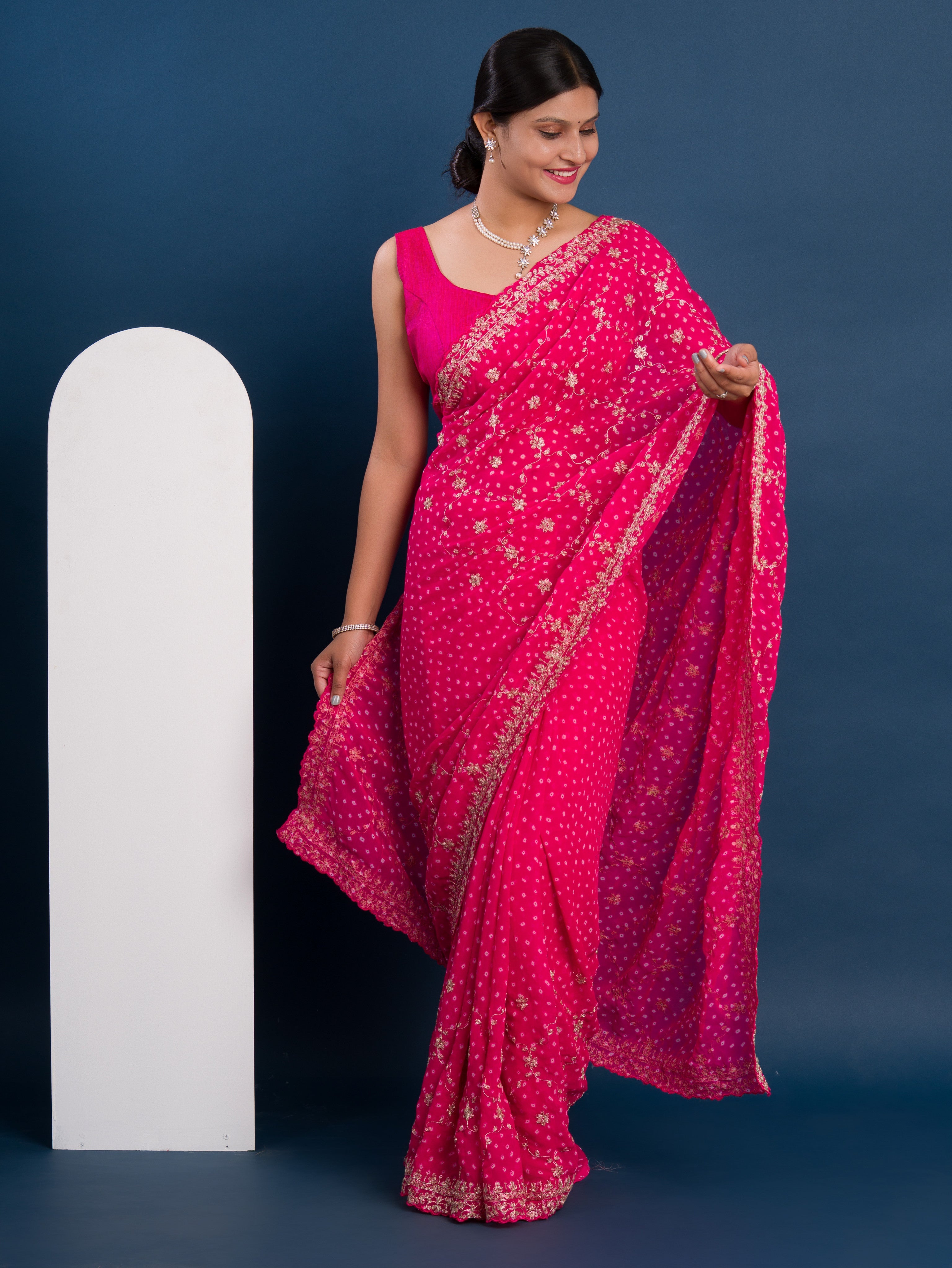 Tanmira New Beautiful Georgette Bandhani With Pitan Gotapatti Work Saree MK