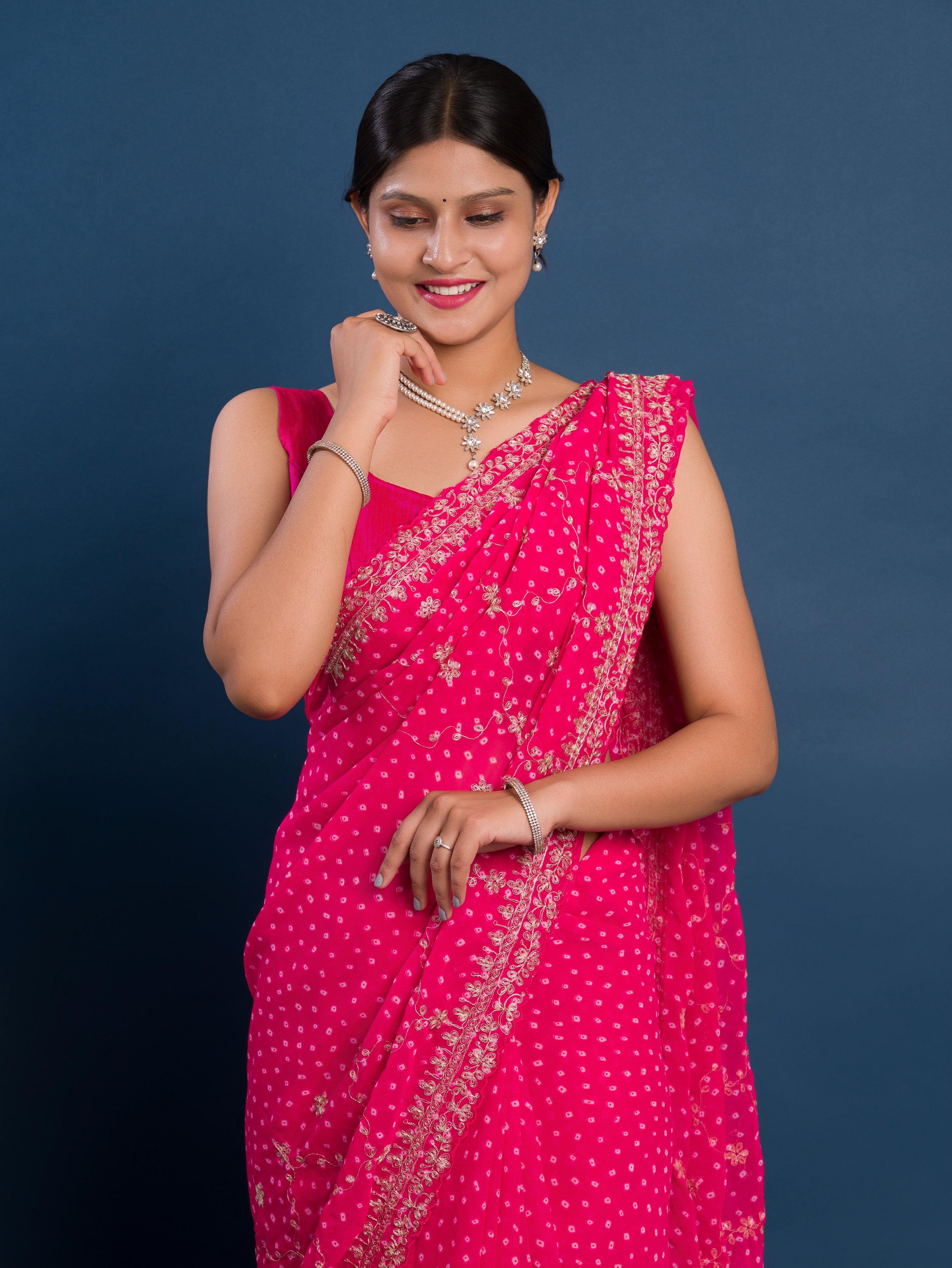 Tanmira New Beautiful Georgette Bandhani With Pitan Gotapatti Work Saree MK