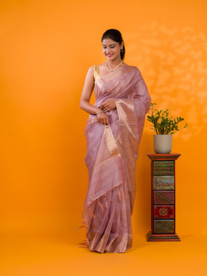Tissue Silk Banarasi style With Zari border Work Saree