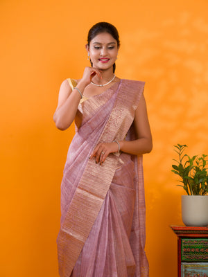 Tissue Silk Banarasi style With Zari border Work Saree